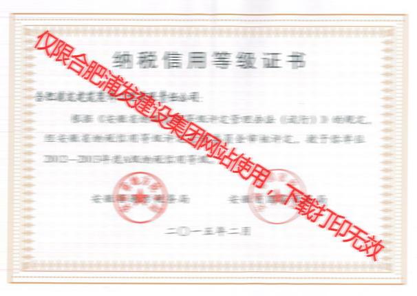 安徽省國(guó)家稅務(wù)局2012-2013納稅信用等級(jí)證書